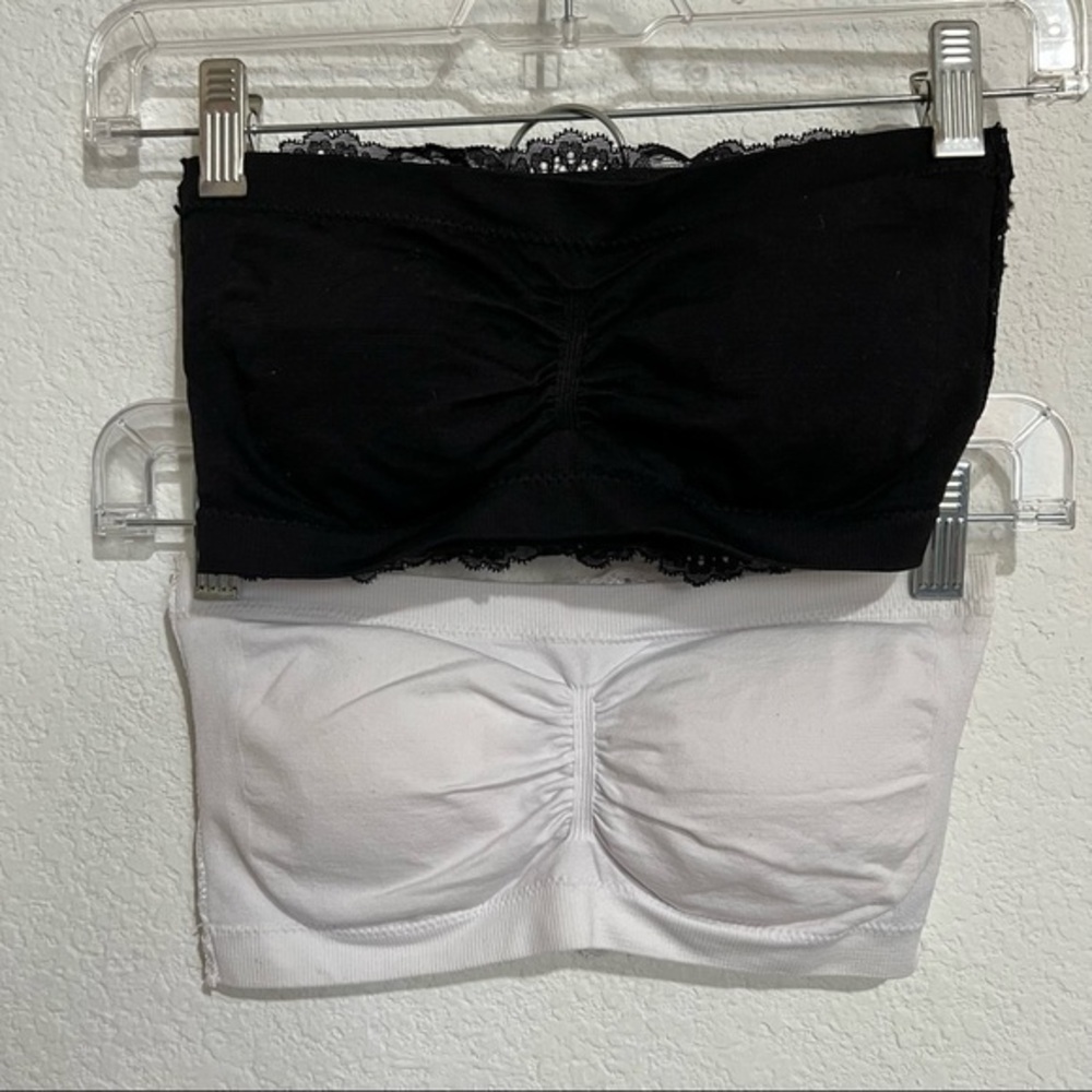 Black & White Bandeau Bras  Lace Back  Removeable Pads  Set of 2  Small